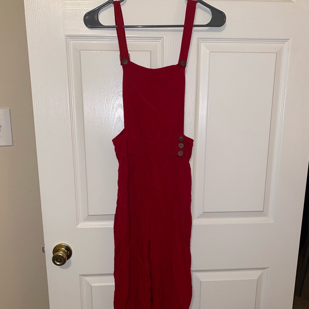Gypsies & Moondust red crop overalls